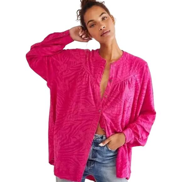 Free People XS Tunic Top Hot Pink Cant Stop Dreaming Boho Lounge Western Cowgirl - Picture 1 of 11